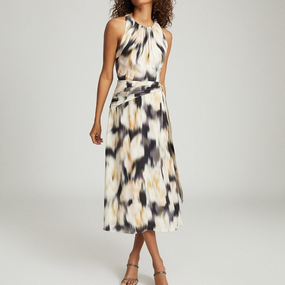 *Restock* NWT REISS | Gisele Smudge Print Midi Dress - Picture 3 of 6